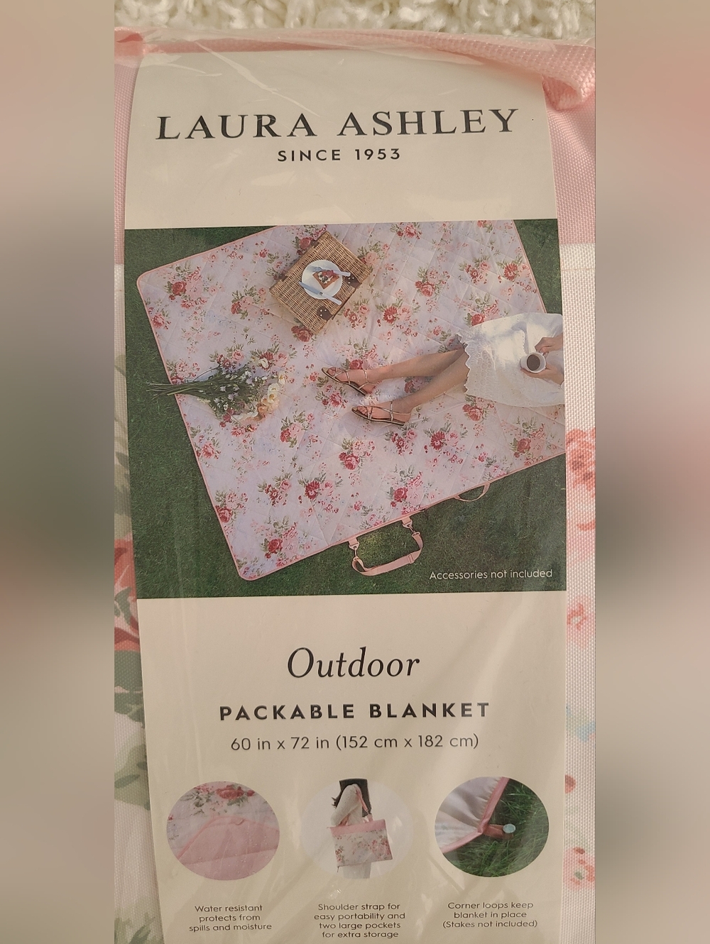Laura Ashley Coquette Pink Floral Outdoor Picnic Blanket - Picture 2 of 4